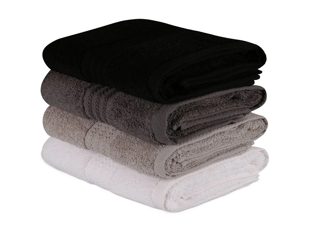 Ensemble de 4 serviettes à main 50 x 90 cm — coton 100% (Blanc, Gris, Anthracite, Noir)