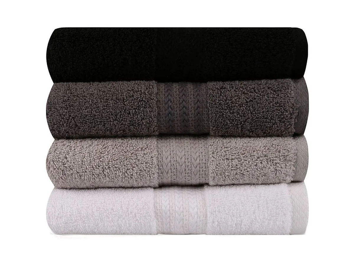 Ensemble de 4 serviettes à main 50 x 90 cm — coton 100% (Blanc, Gris, Anthracite, Noir)