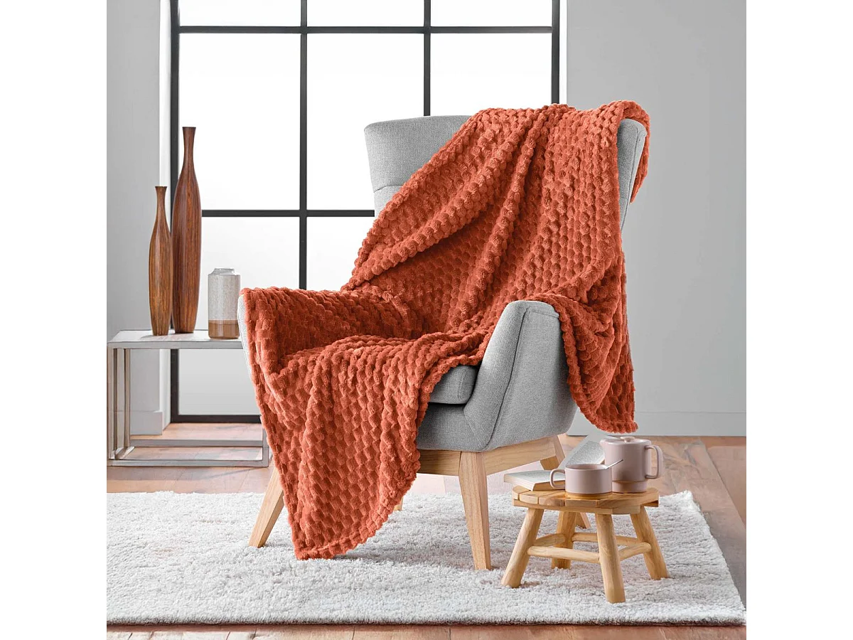 Plaid Flanelle en Relief "Mini Frosty" 125x150cm Terracotta