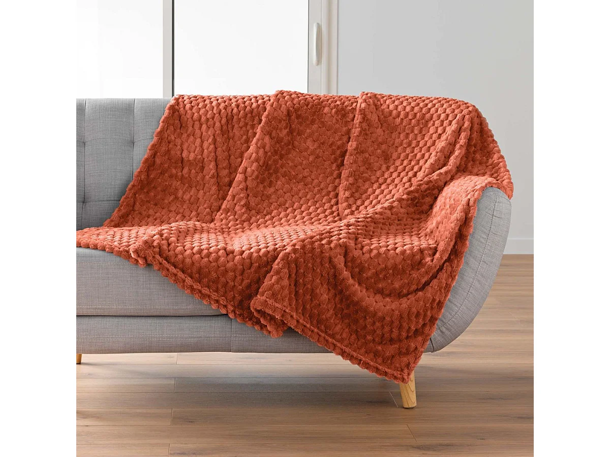 Plaid Flanelle en Relief "Mini Frosty" 125x150cm Terracotta