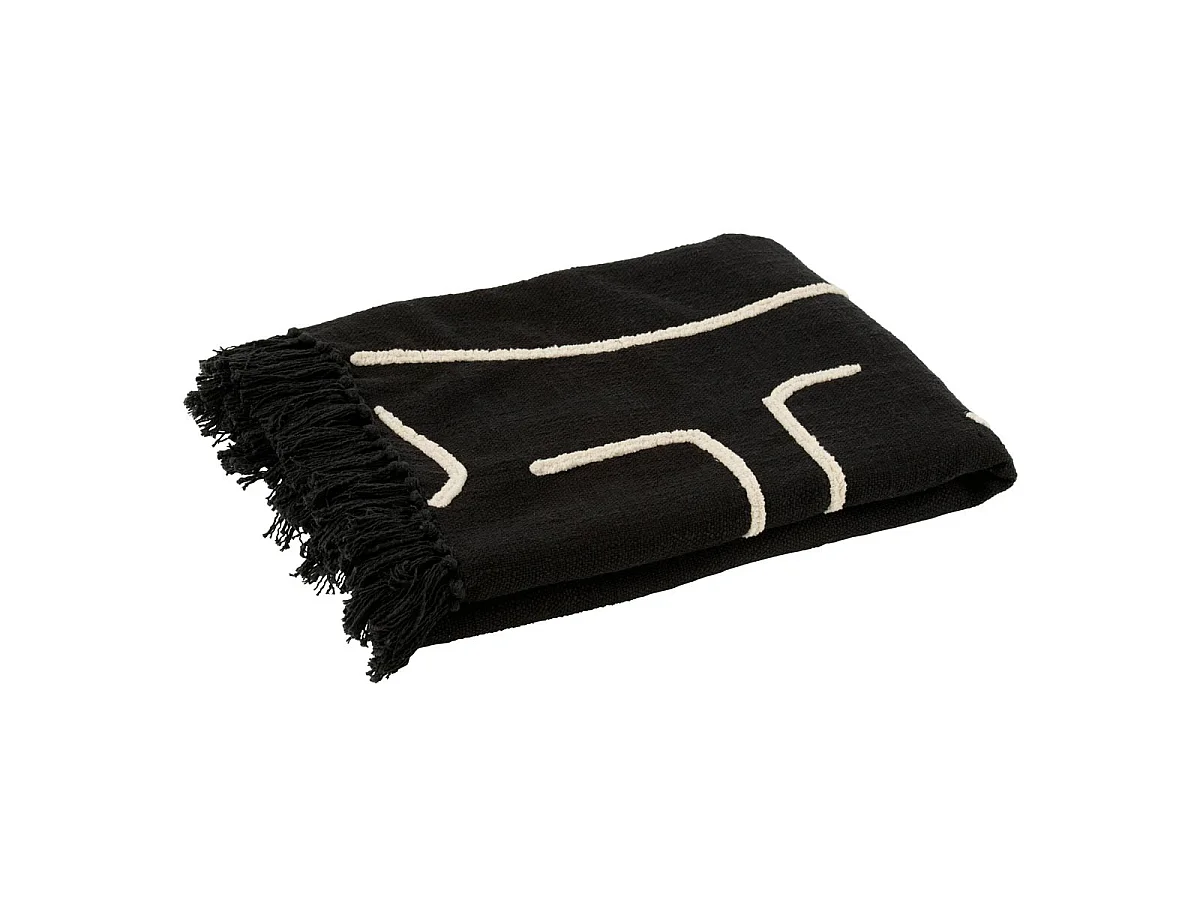 Plaid en Coton "Courbes" 130x180cm Noir
