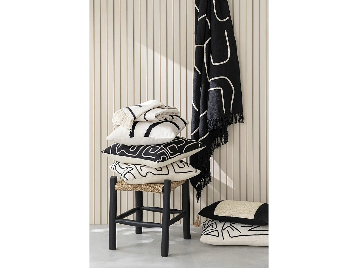 Plaid en Coton "Courbes" 130x180cm Noir