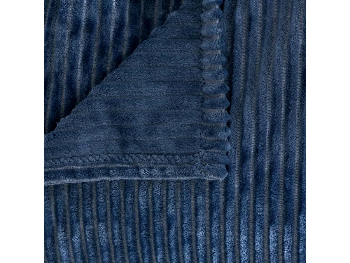 Plaid en Velours Côtelé "Arum" 220x240cm Bleu Encre