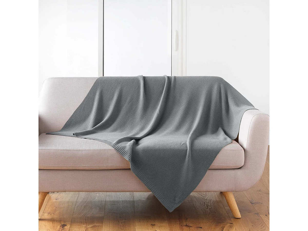 Plaid Déco Uni "Tricotine" 125x150cm Gris