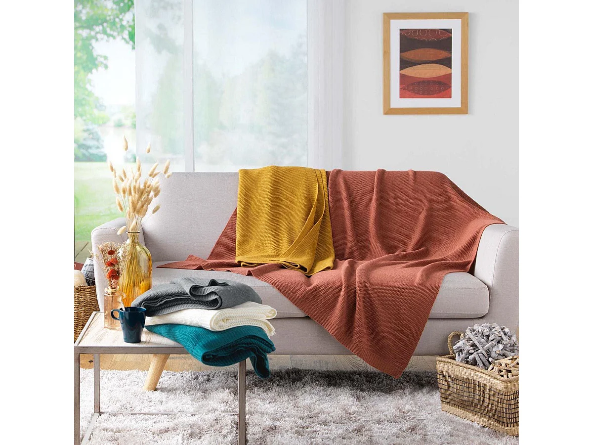 Plaid Déco Uni "Tricotine" 125x150cm Gris