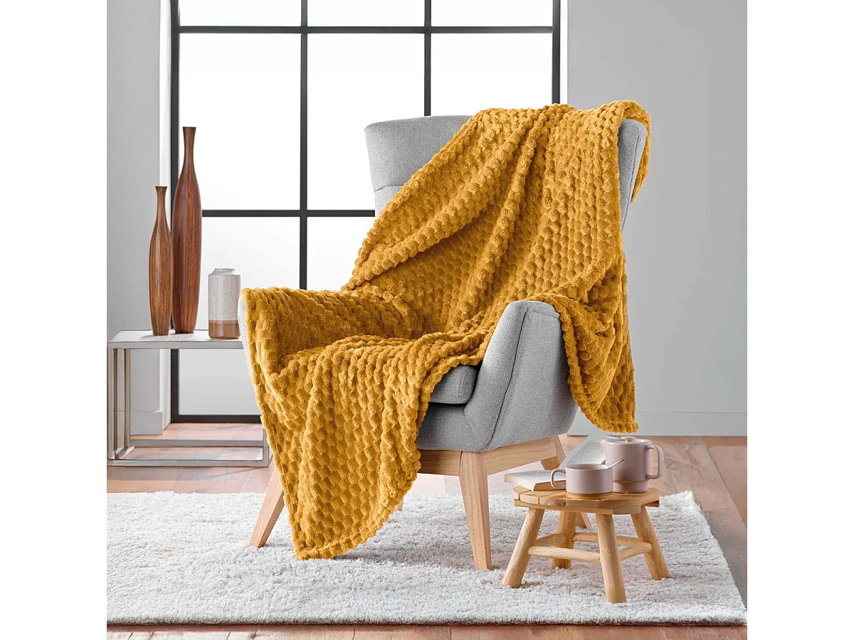 Plaid Flanelle en Relief "Mini Frosty" 125x150cm Ocre