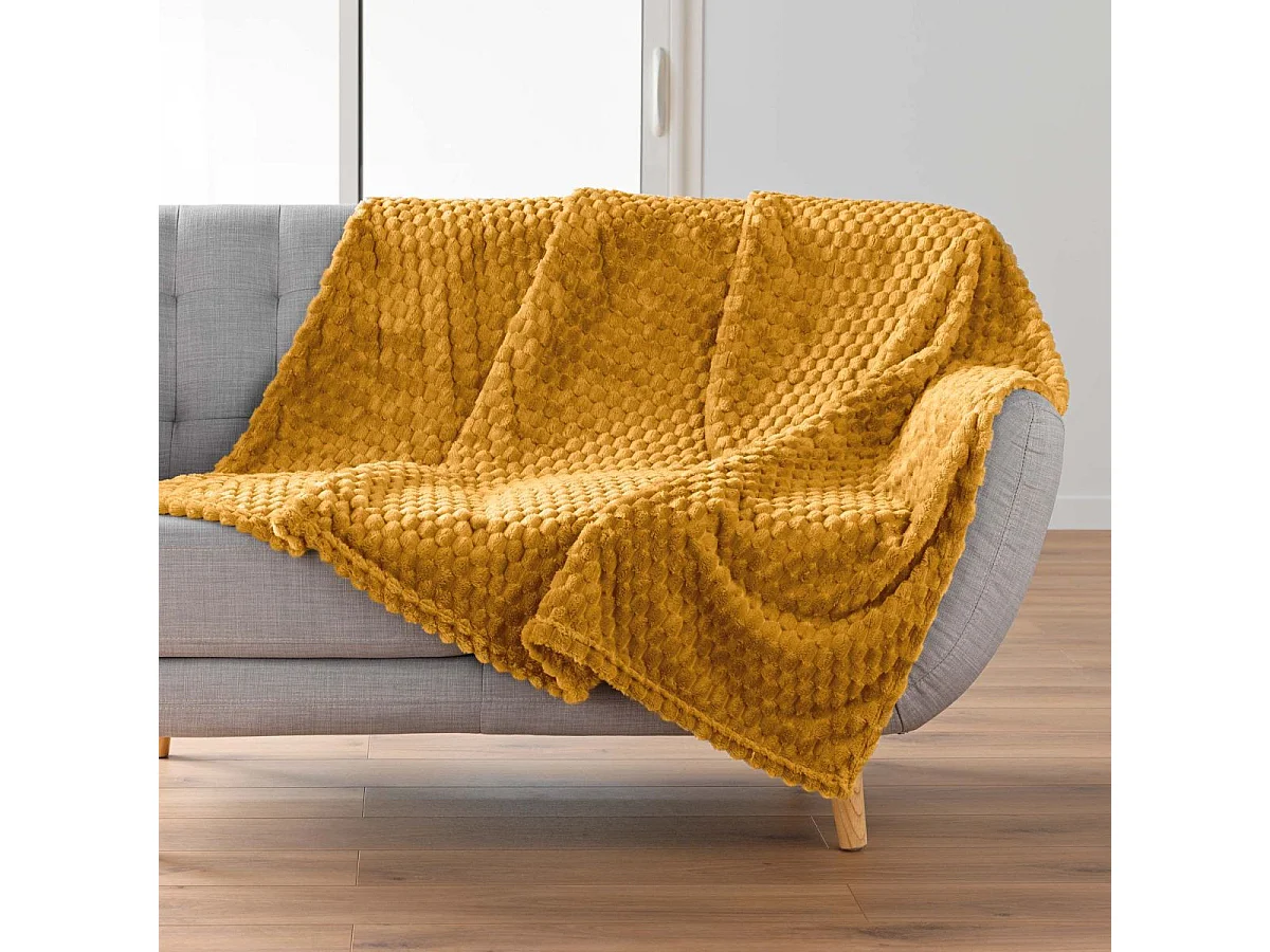 Plaid Flanelle en Relief "Mini Frosty" 125x150cm Ocre
