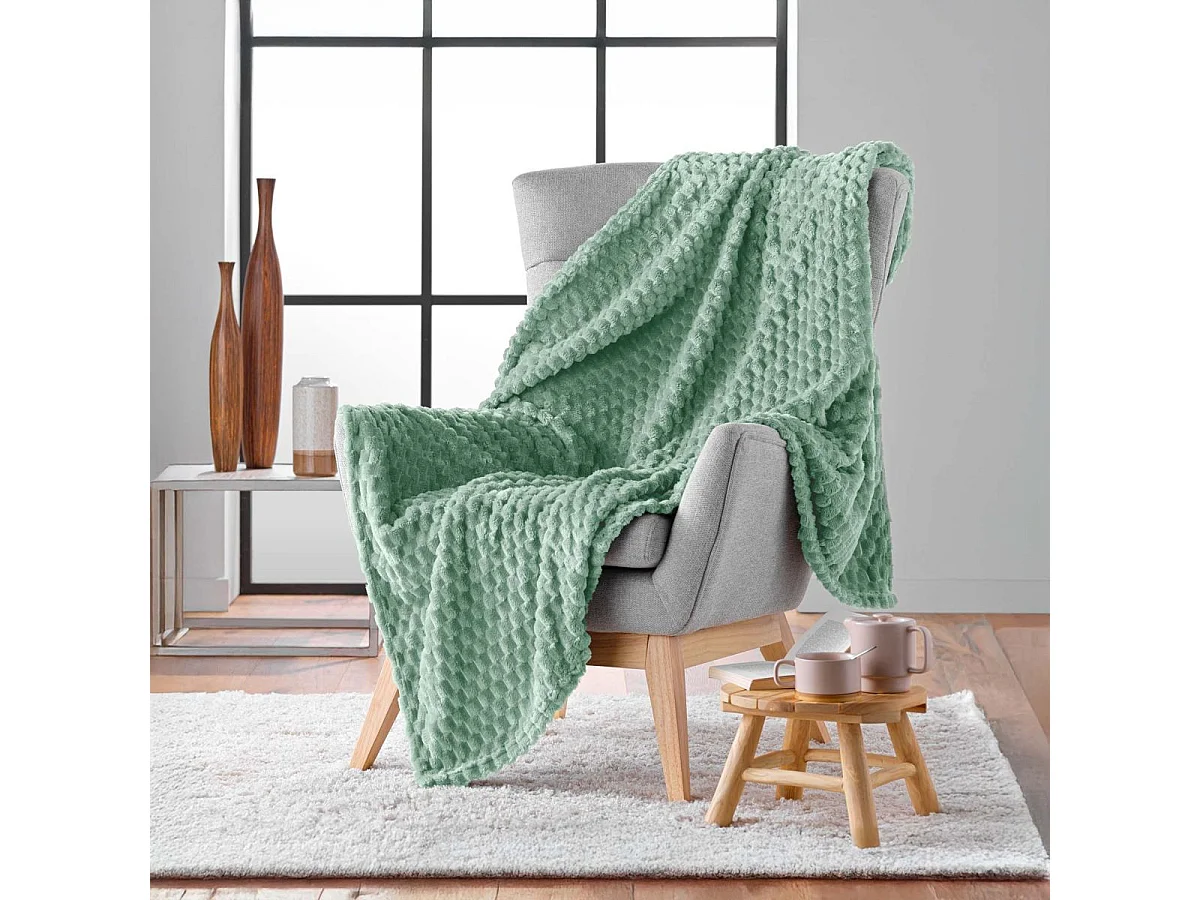 Plaid Flanelle en Relief "Mini Frosty" 125x150cm Sauge