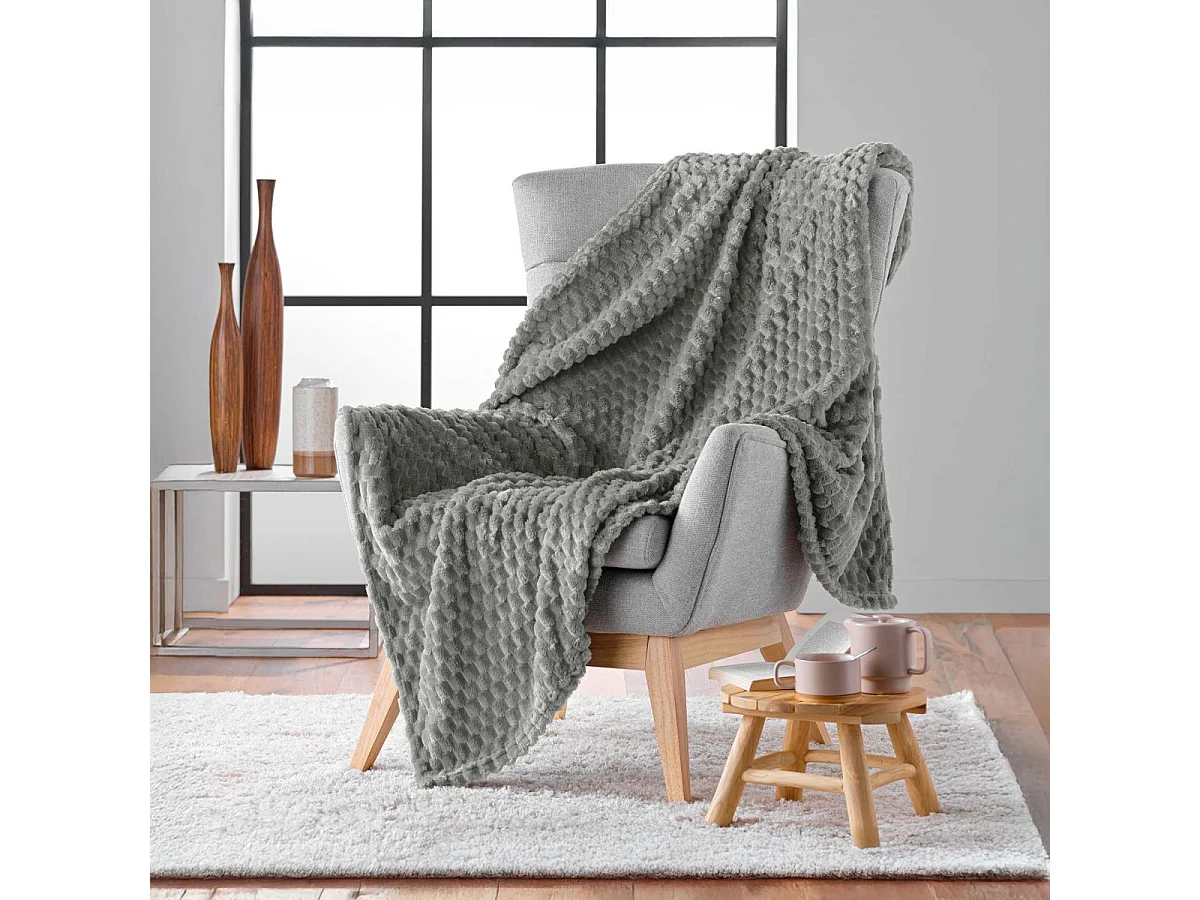 Plaid Flanelle en Relief "Mini Frosty" 125x150cm Gris