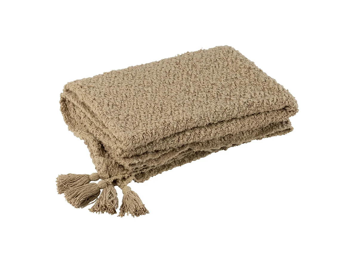 Plaid Uni en Coton "Floches" 130x180cm Beige Foncé