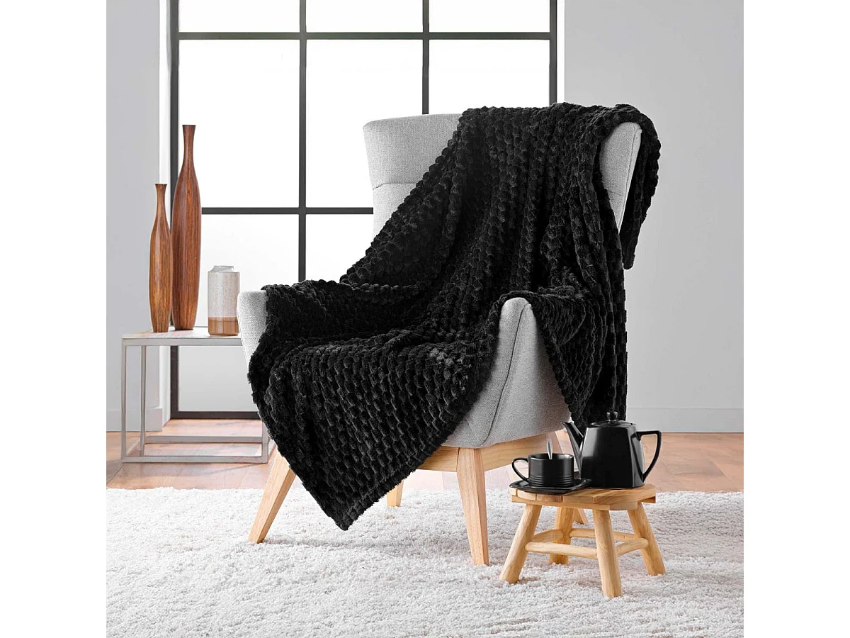 Plaid Flanelle en Relief "Mini Frosty" 125x150cm Noir