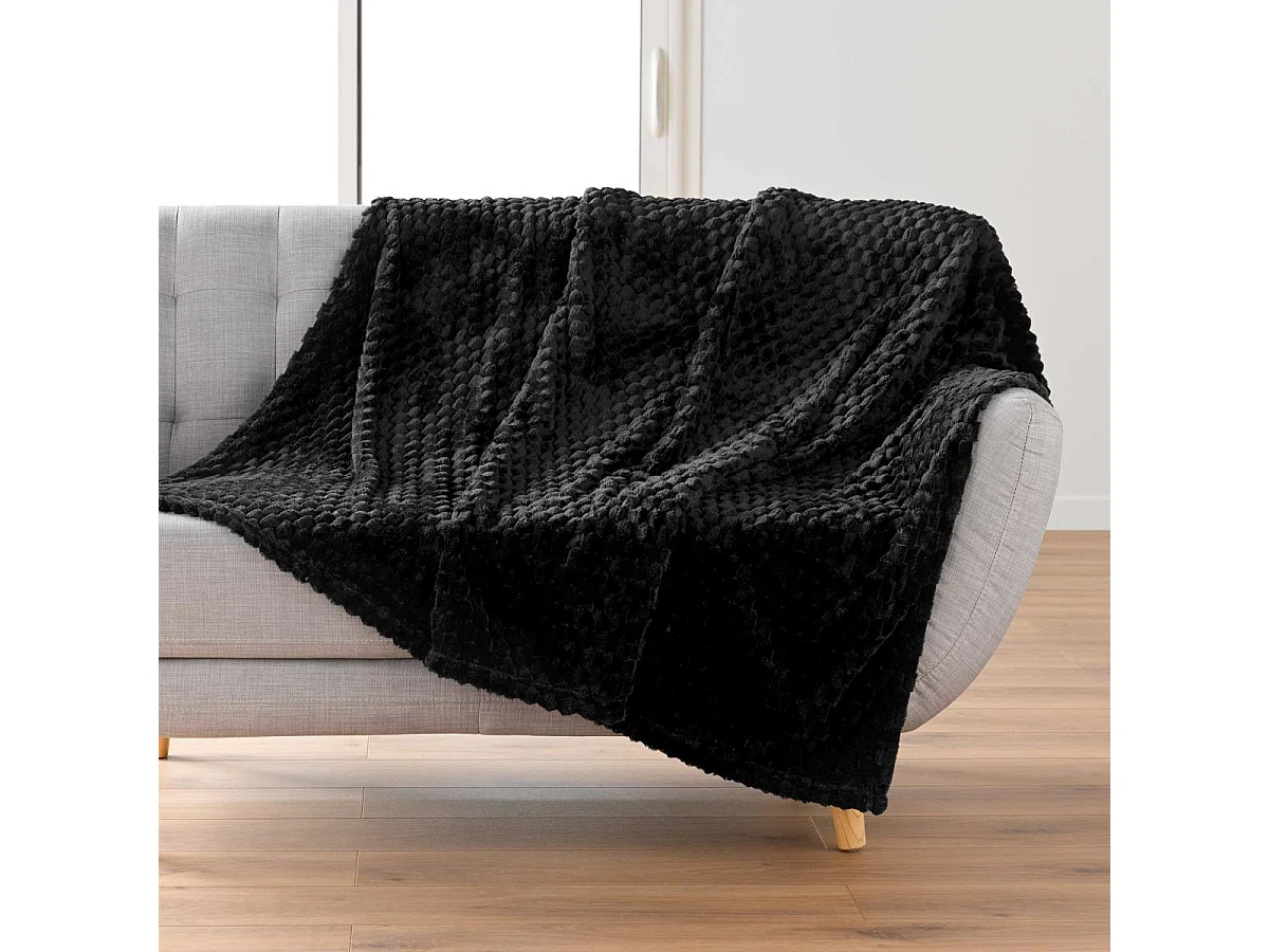 Plaid Flanelle en Relief "Mini Frosty" 125x150cm Noir
