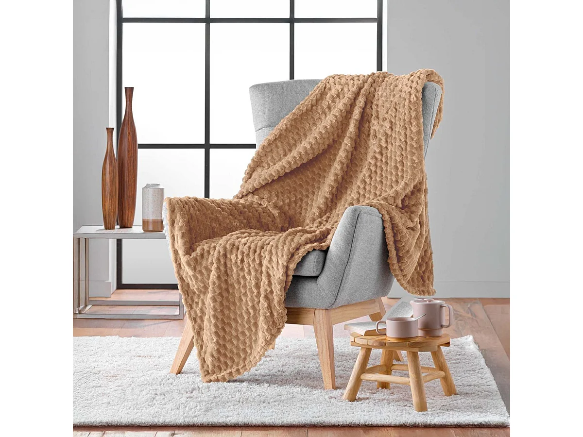 Plaid Flanelle en Relief "Mini Frosty" 125x150cm Camel