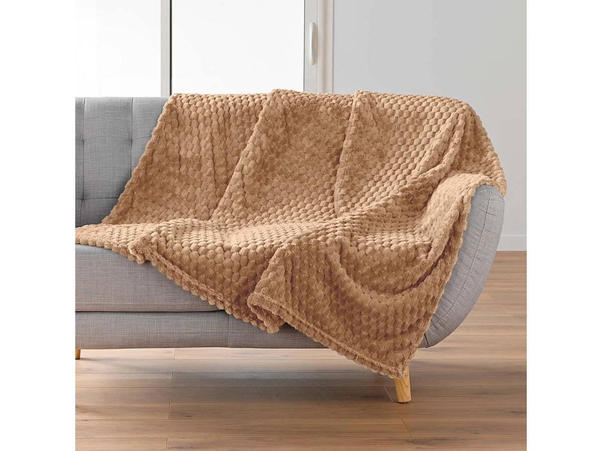 Plaid Flanelle en Relief "Mini Frosty" 125x150cm Camel
