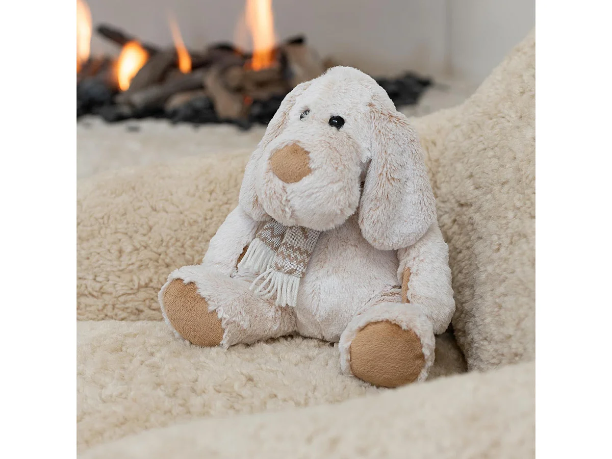 Peluche Chien Assis "Écharpe" 25cm Beige