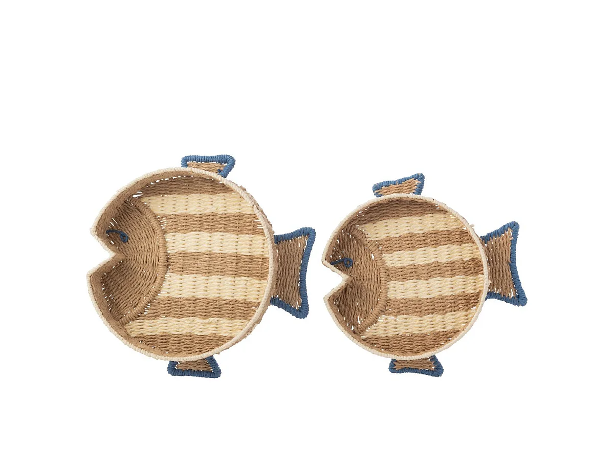 Lot de 2 Plateaux Déco "Poissons" 43cm Naturel & Bleu