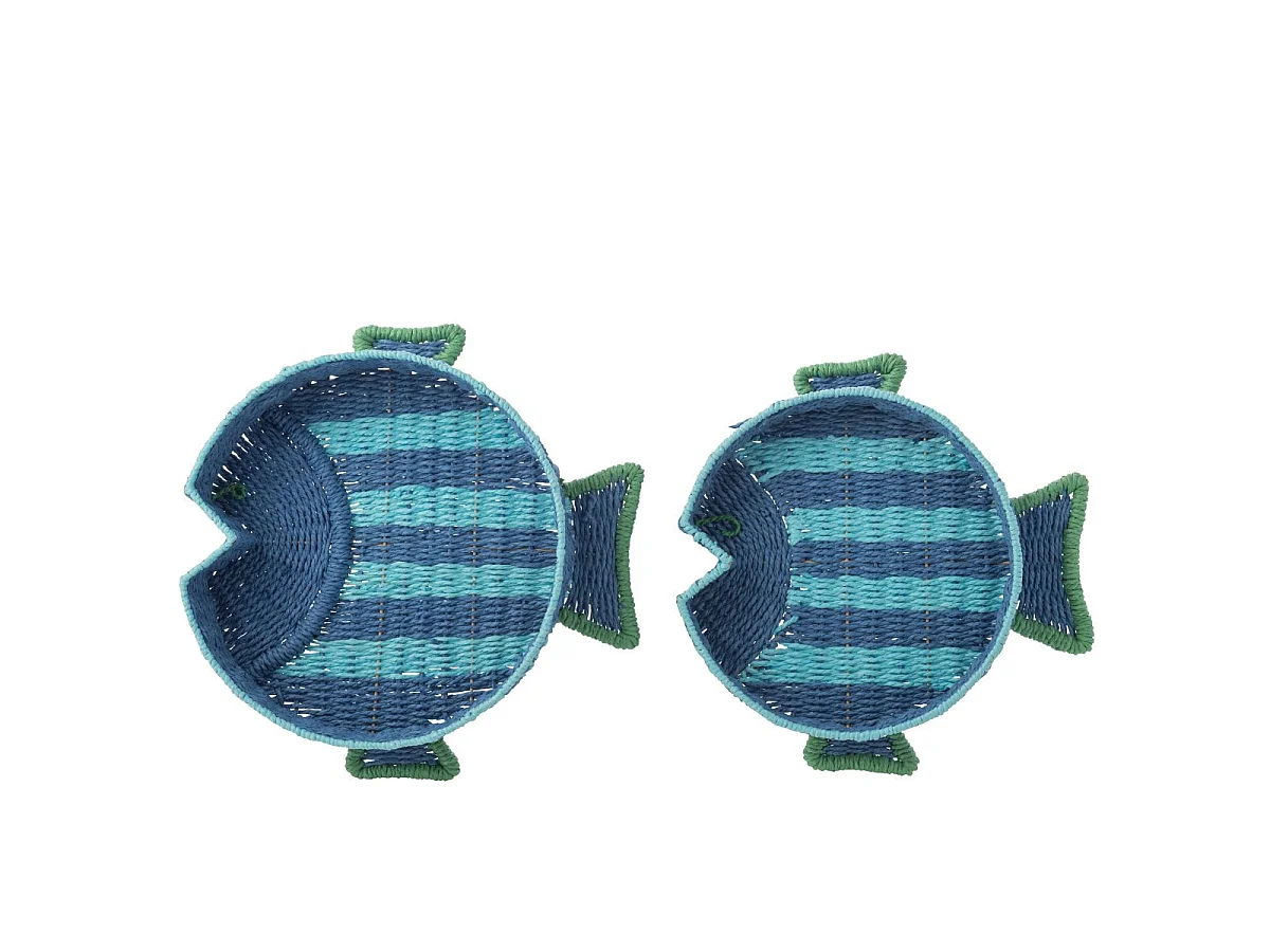 Lot de 2 Plateaux Déco "Poissons" 43cm Bleu Foncé