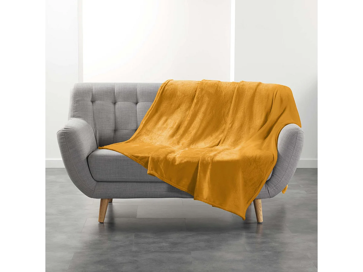 Plaid Uni en Flanelle "Flanou" 180x220cm Ocre