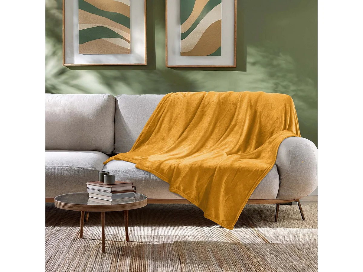 Plaid Uni en Flanelle "Flanou" 180x220cm Ocre