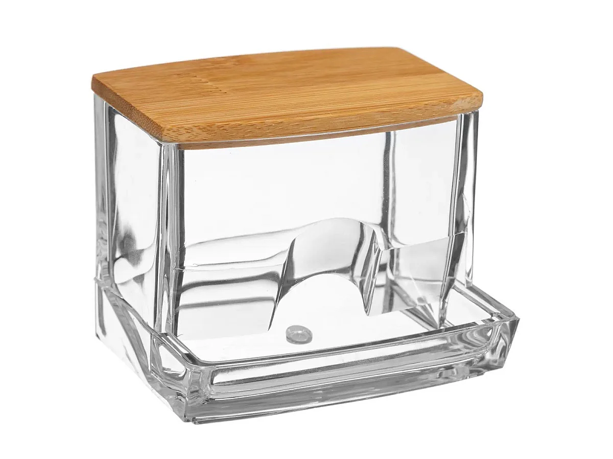 Distributeur de Coton-Tiges Bambou "Selena" 9cm Transparent