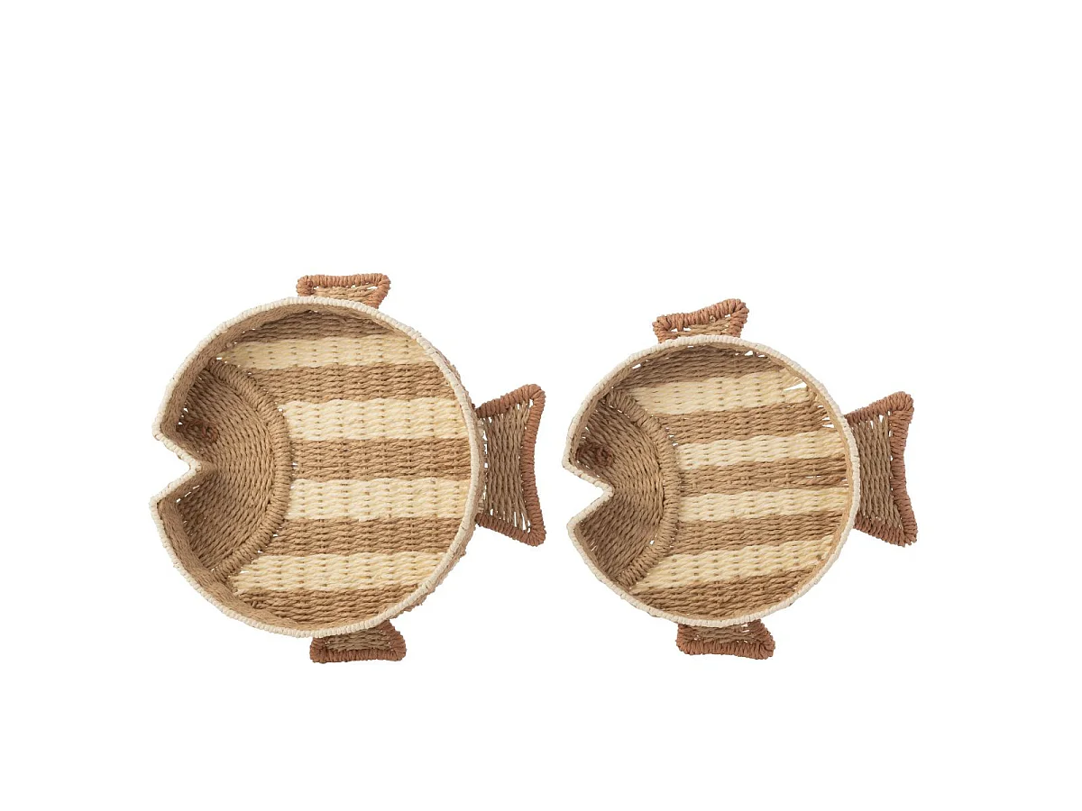 Lot de 2 Plateaux Déco "Poissons" 43cm Naturel & Blanc