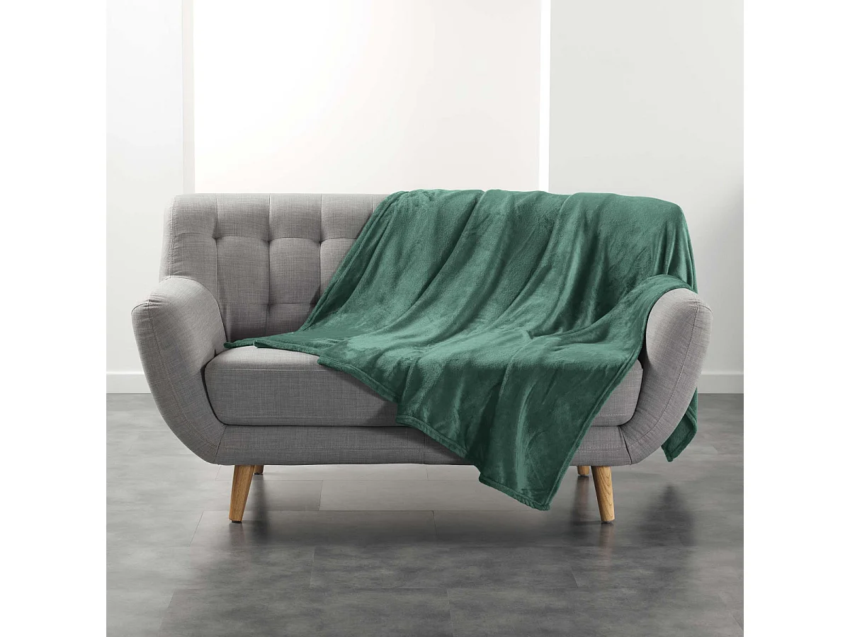 Plaid Uni en Flanelle "Flanou" 180x220cm Vert Cèdre