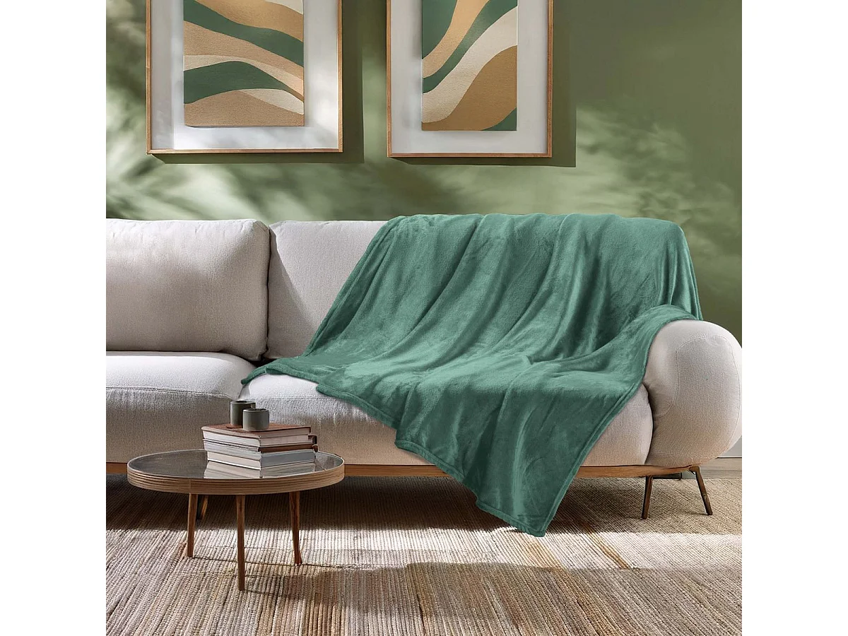 Plaid Uni en Flanelle "Flanou" 180x220cm Vert Cèdre