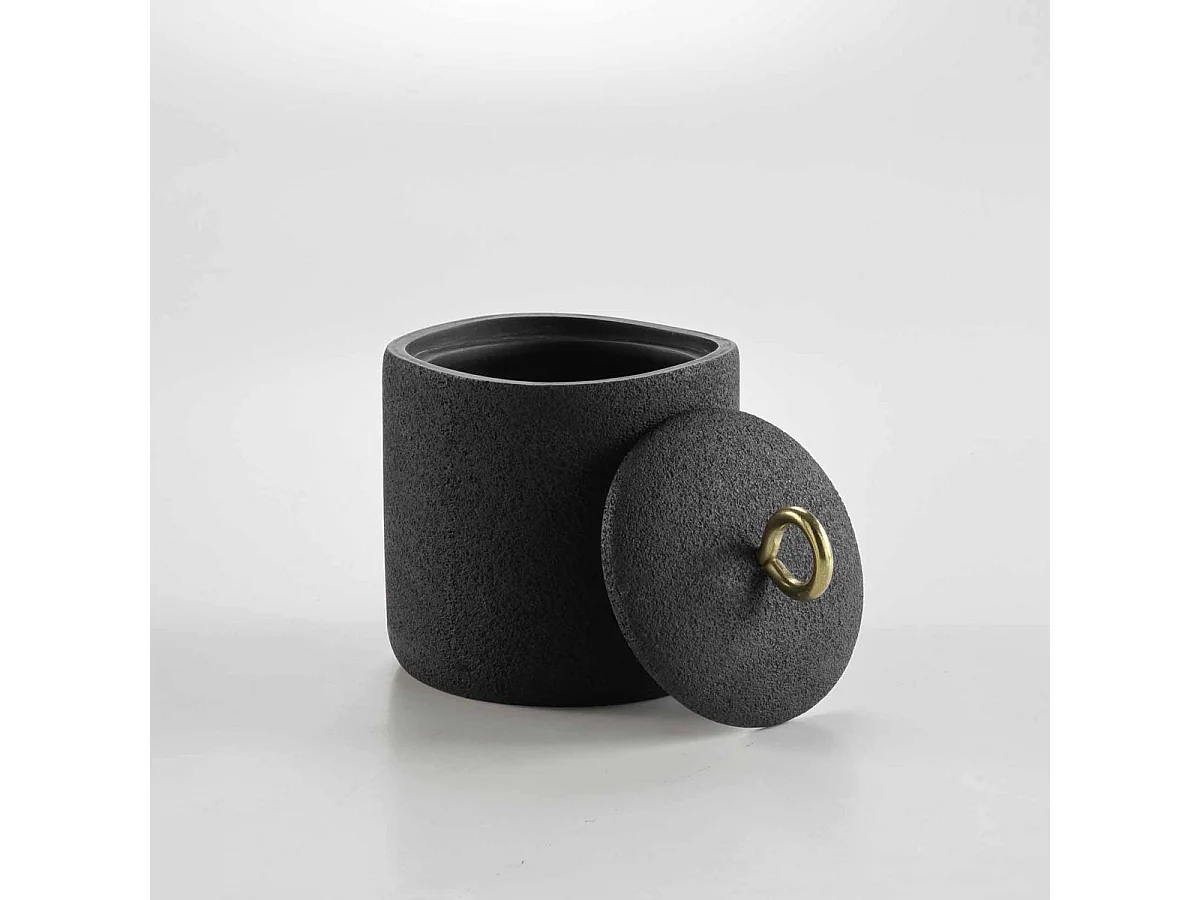 Pot à Cotons en Résine "Aquamarbre" 13cm Noir