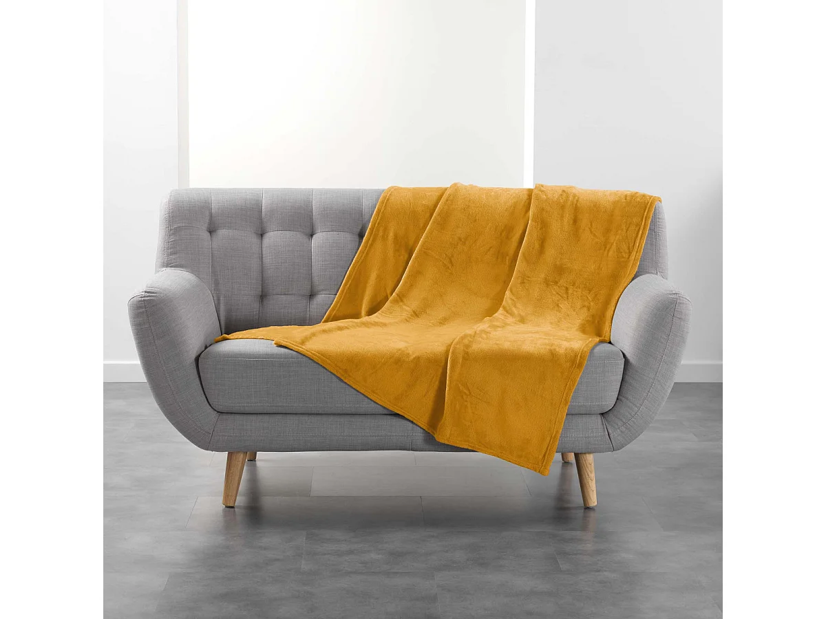 Plaid Uni en Flanelle "Flanou" 125x150cm Ocre