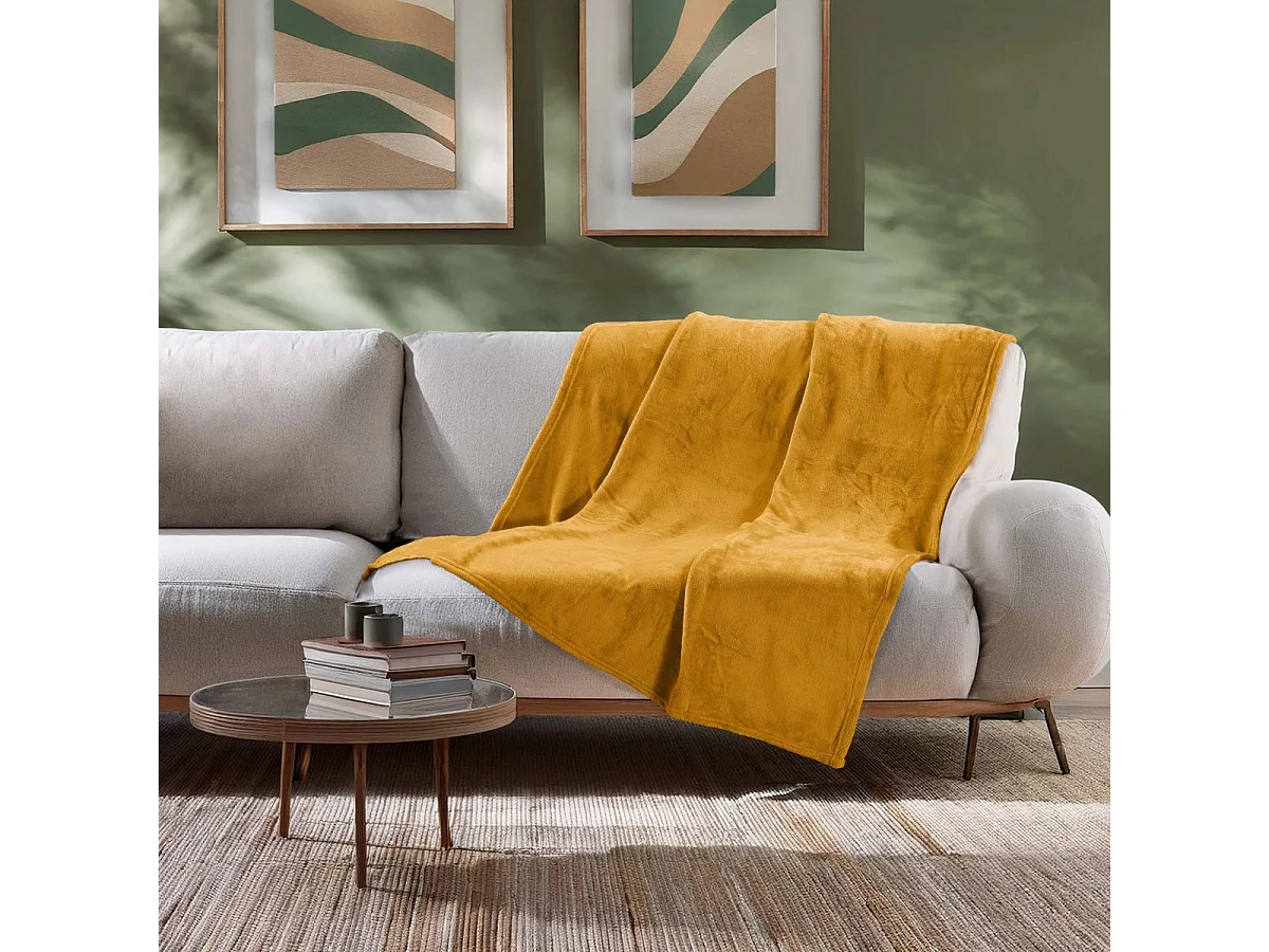Plaid Uni en Flanelle "Flanou" 125x150cm Ocre