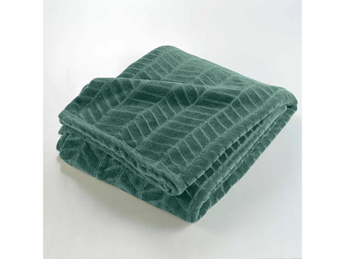 Plaid Flanelle en Relief "Arya" 180x220cm Vert Cèdre