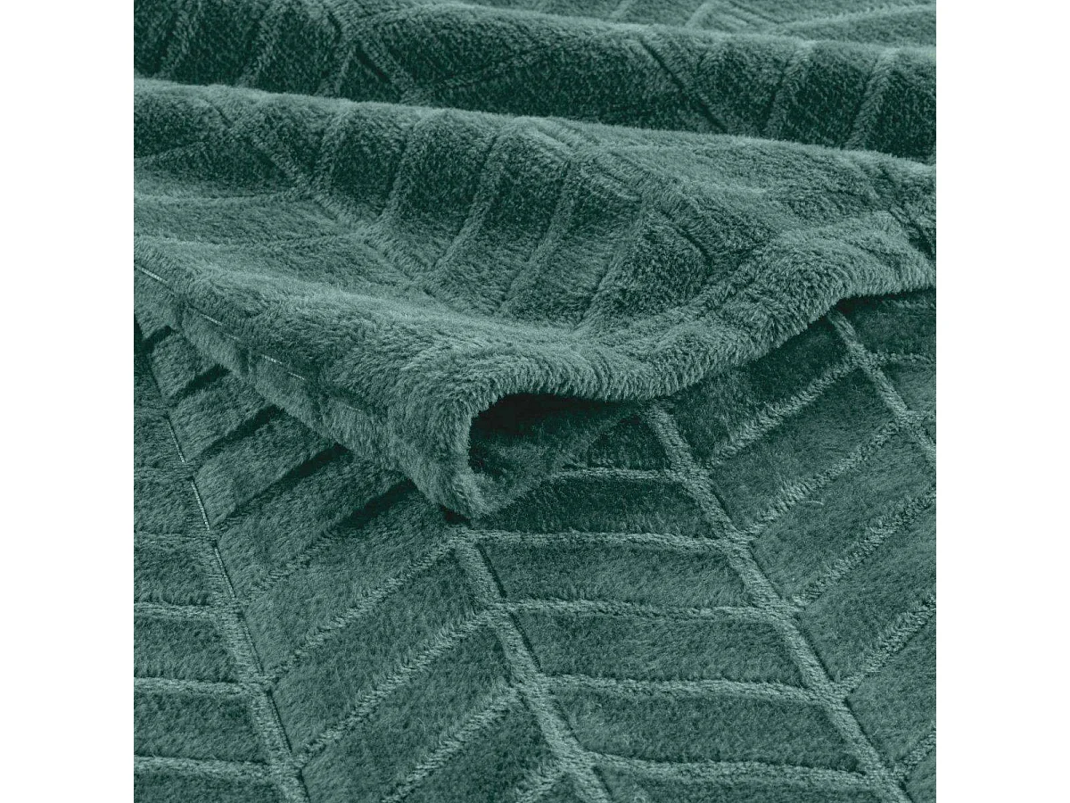 Plaid Flanelle en Relief "Arya" 180x220cm Vert Cèdre