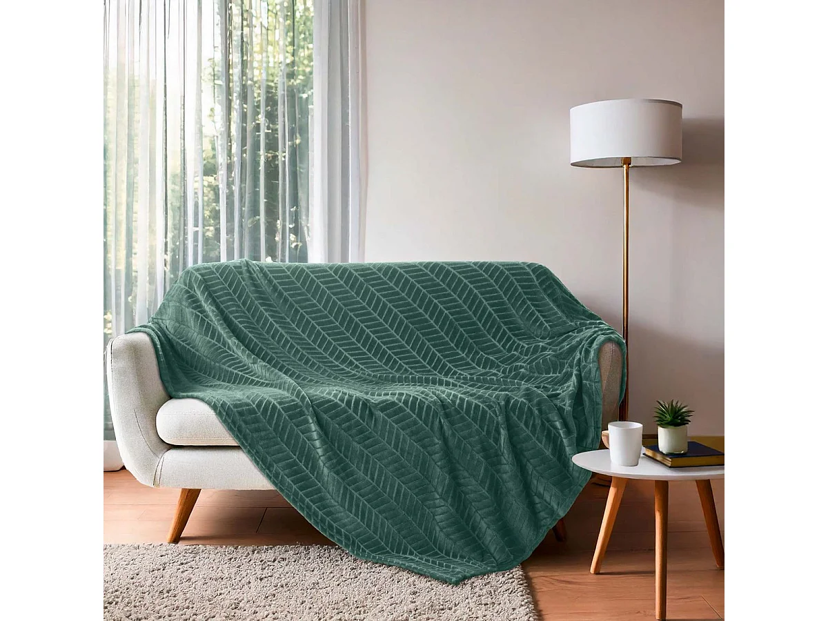 Plaid Flanelle en Relief "Arya" 180x220cm Vert Cèdre
