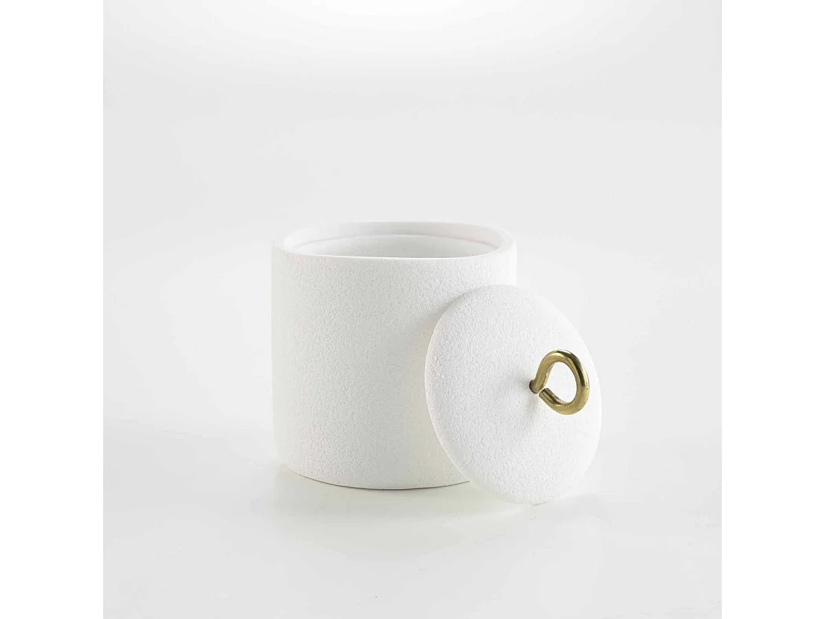 Pot à Cotons en Résine "Aquamarbre" 13cm Blanc