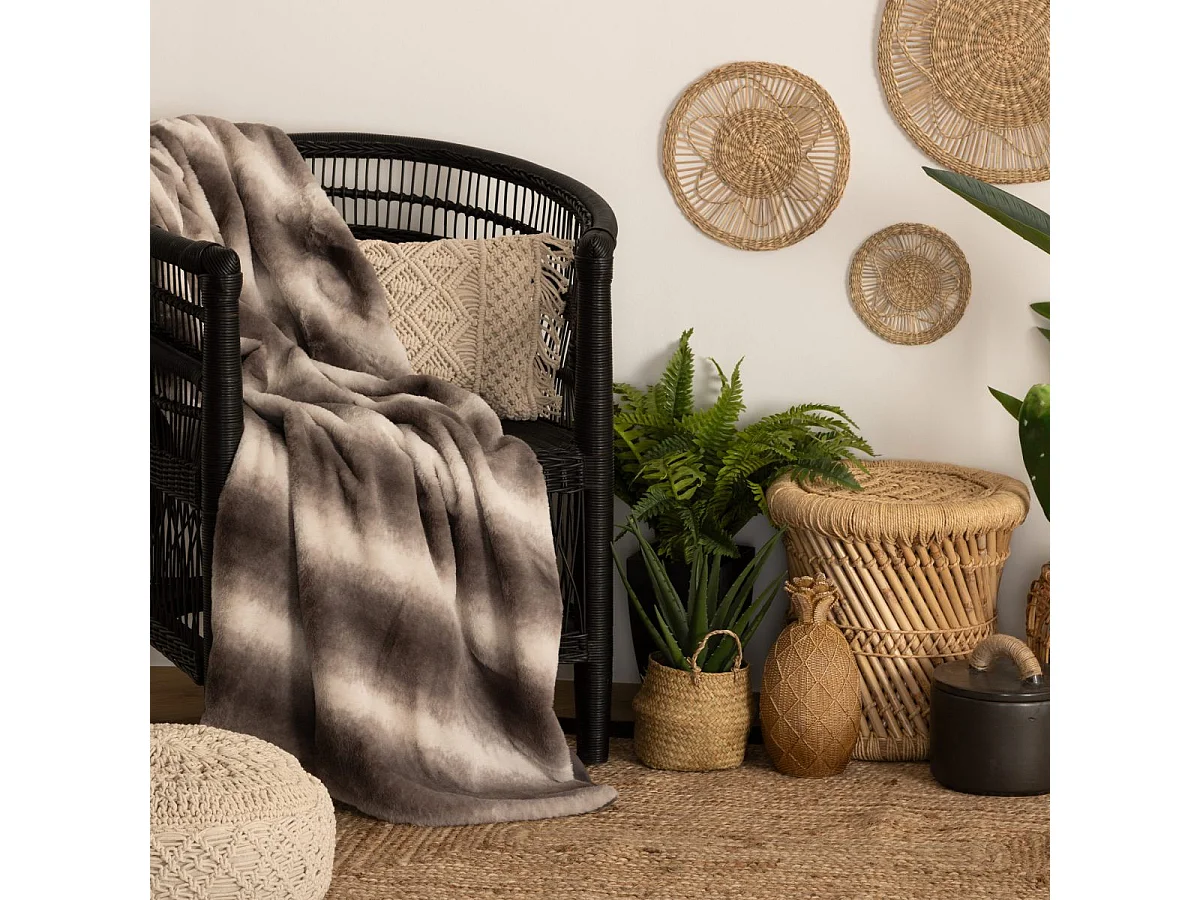 Plaid Imitation Fourrure "Grizzli" 120x160cm Gris