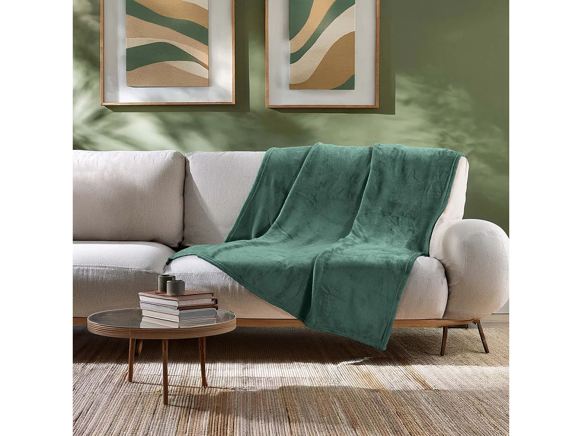 Plaid Uni en Flanelle "Flanou" 125x150cm Vert Cèdre