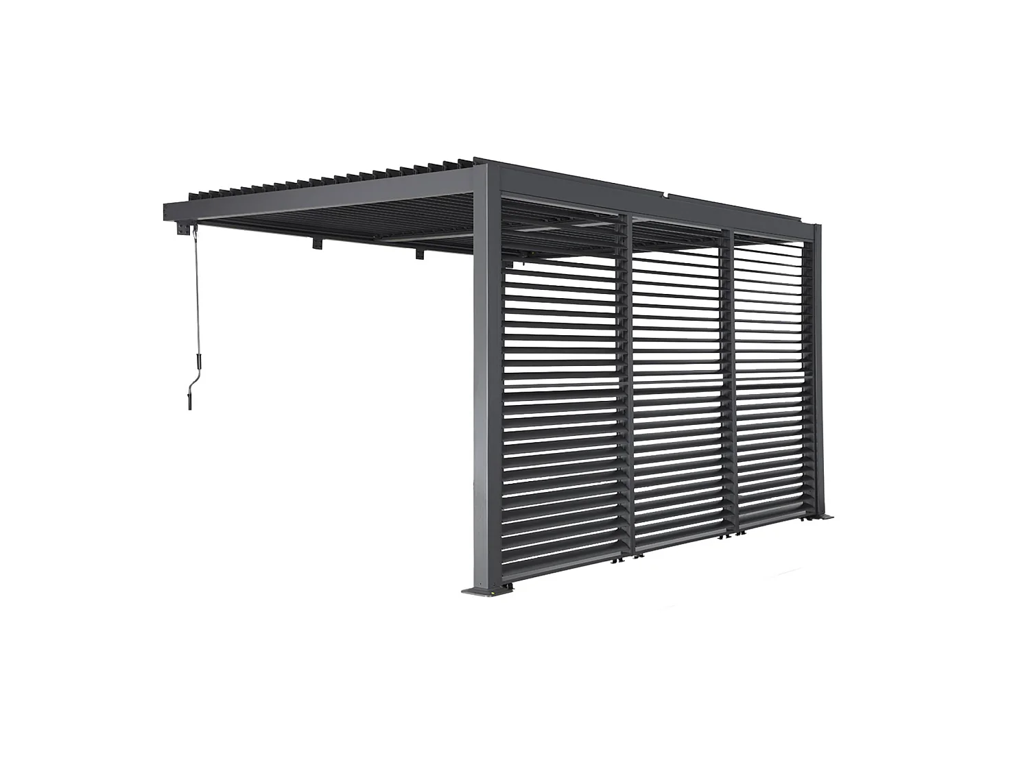 Pérgola bioclimática de aluminio adosada 4x3m + 3 persianas 130cm