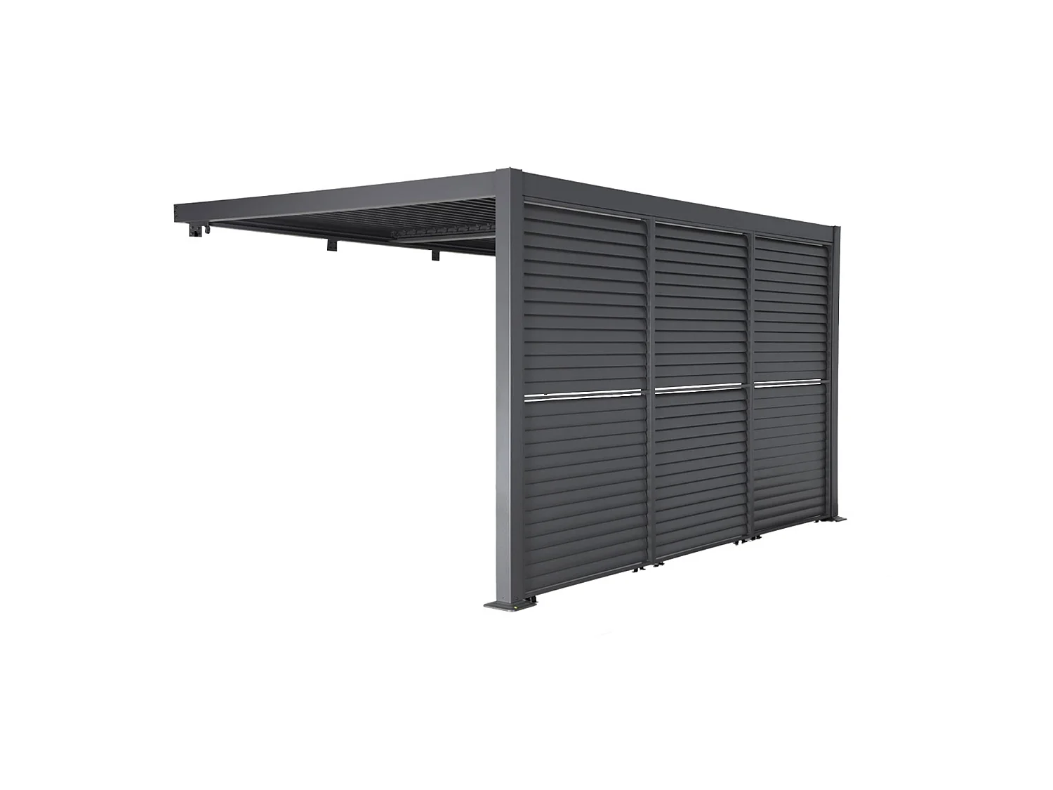 Pérgola bioclimática de aluminio adosada 4x3m + 3 persianas 130cm