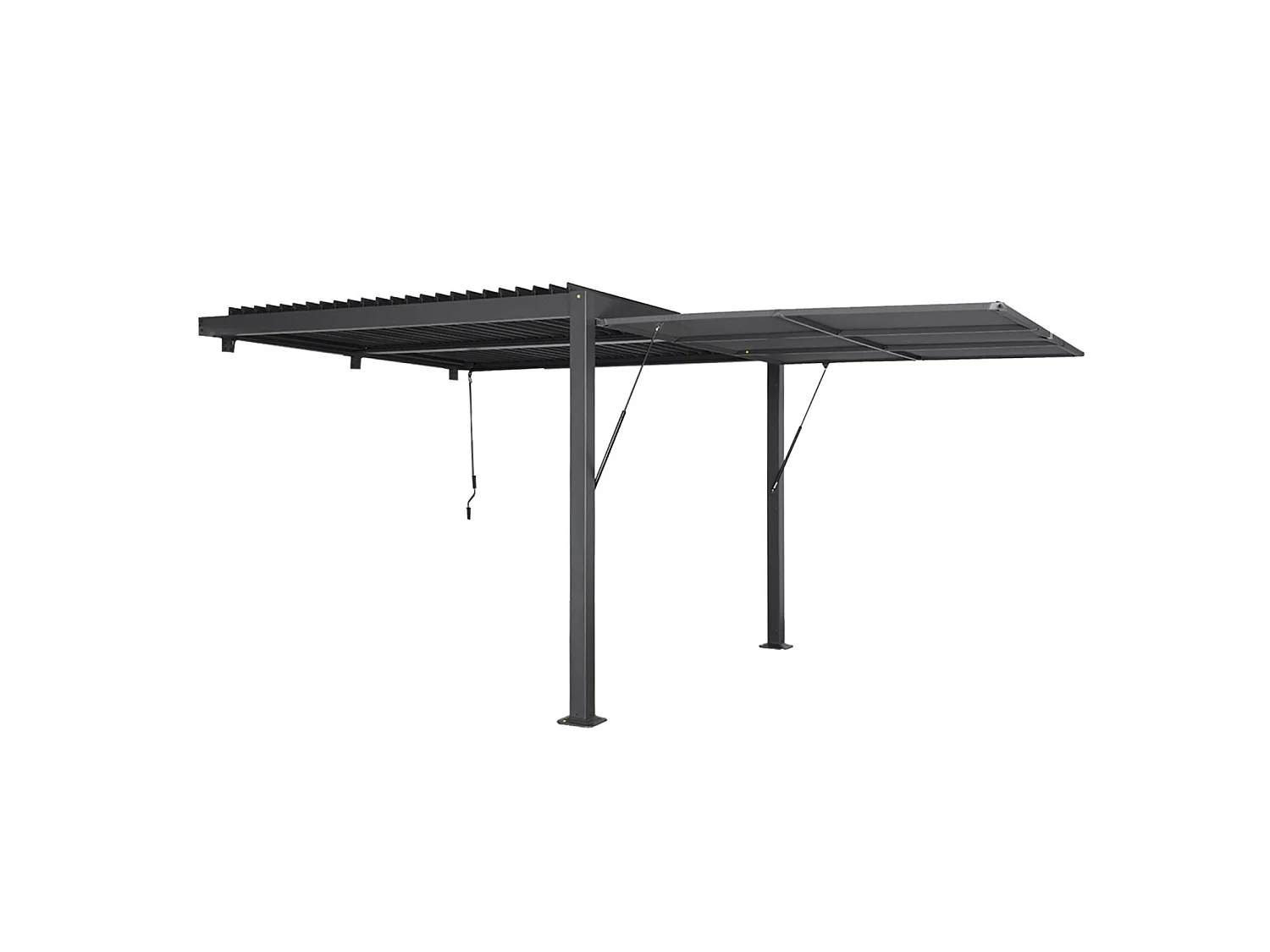 Pérgola bioclimática de aluminio adosada 3x3m + toldo 3m antracita