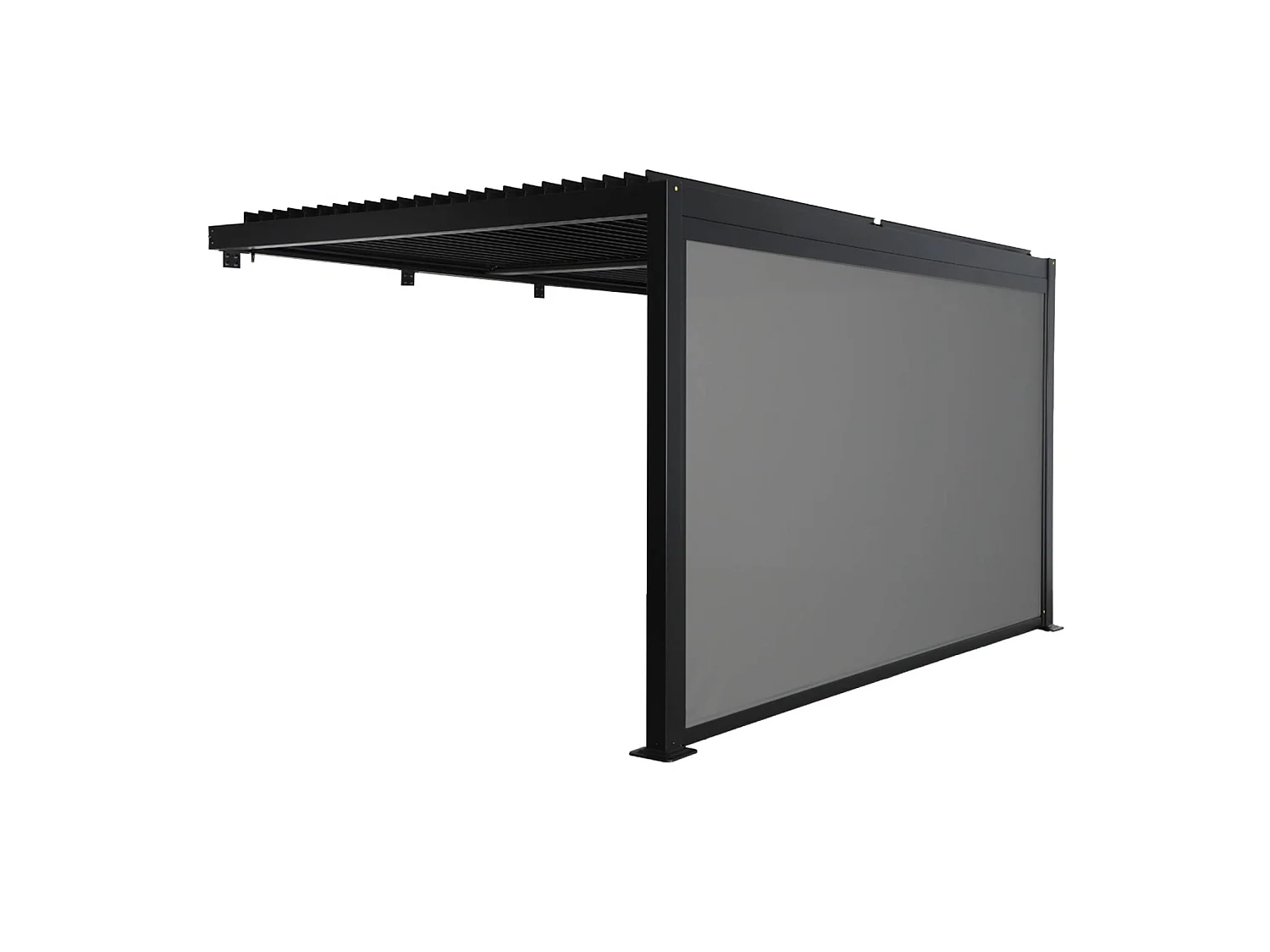 Pergola bioclimatica in alluminio addossata 4x3m + 1 tenda 4m , nero