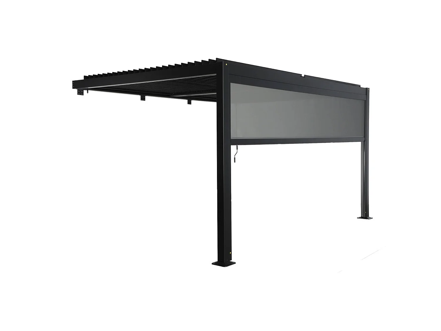 Pergola bioclimatica in alluminio addossata 4x3m + 1 tenda 4m , nero