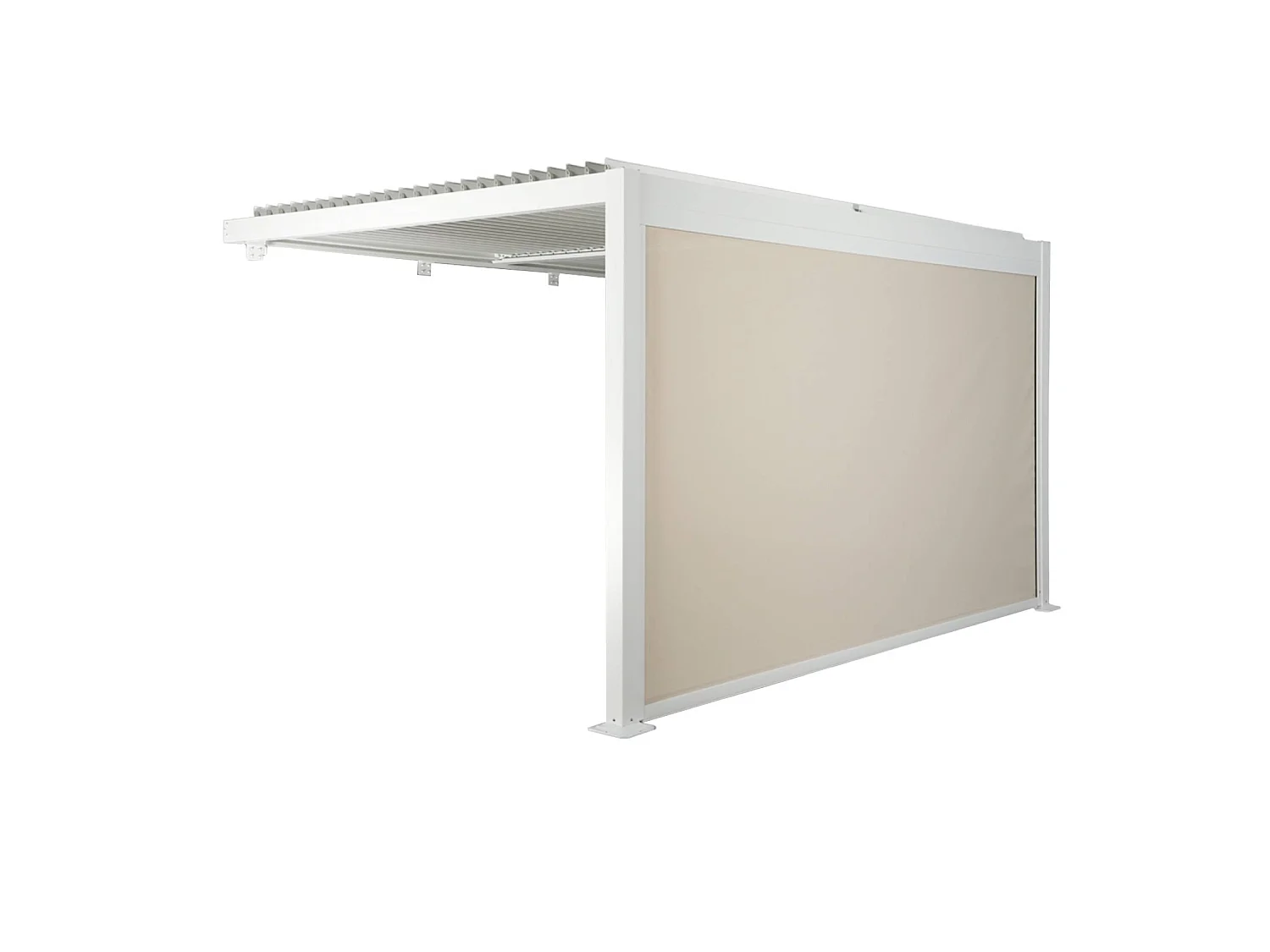 Pérgola bioclimática de aluminio adosada 4x3m + 1 toldo 4m blanco