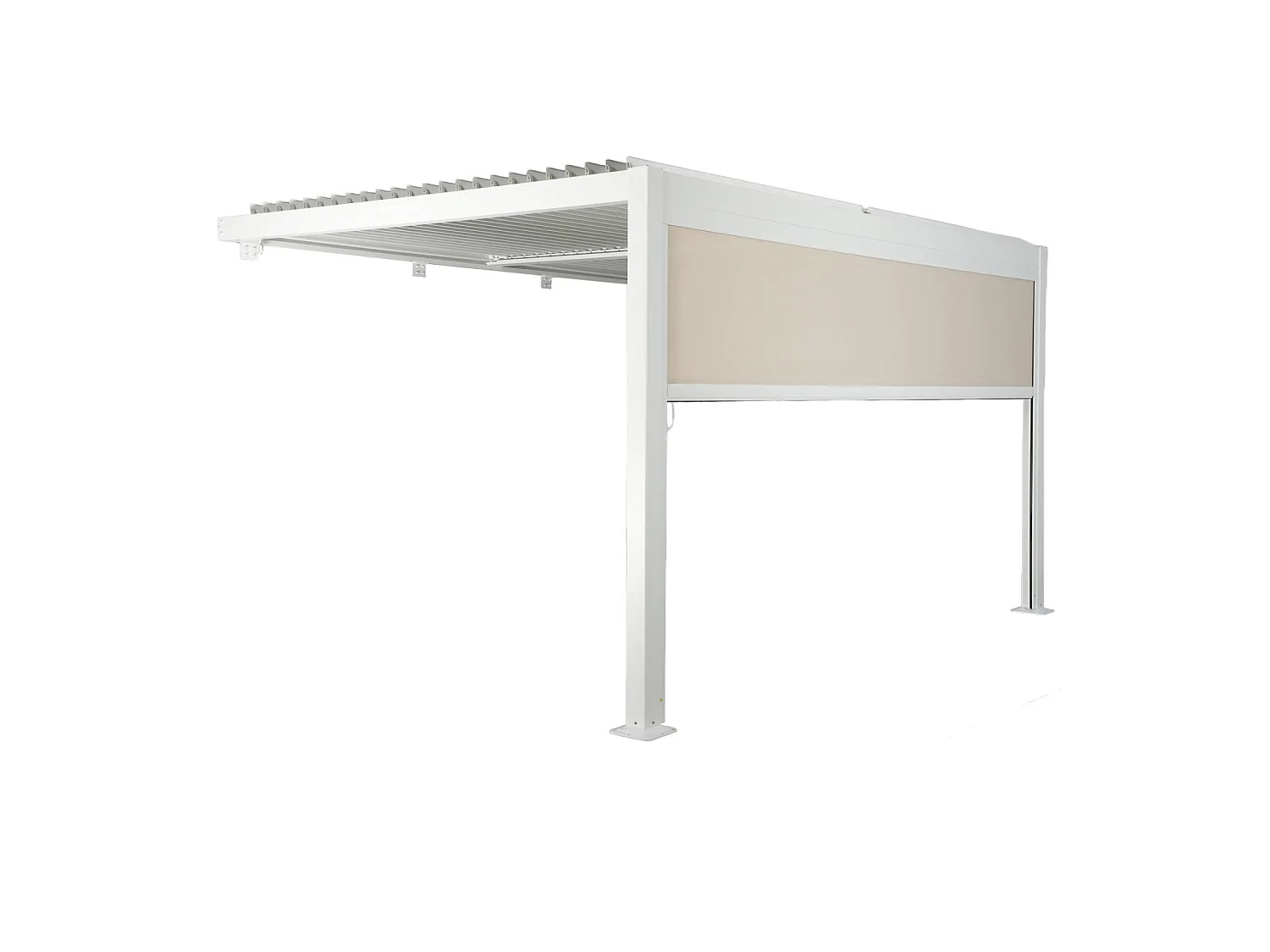 Pérgola bioclimática de aluminio adosada 4x3m + 1 toldo 4m blanco