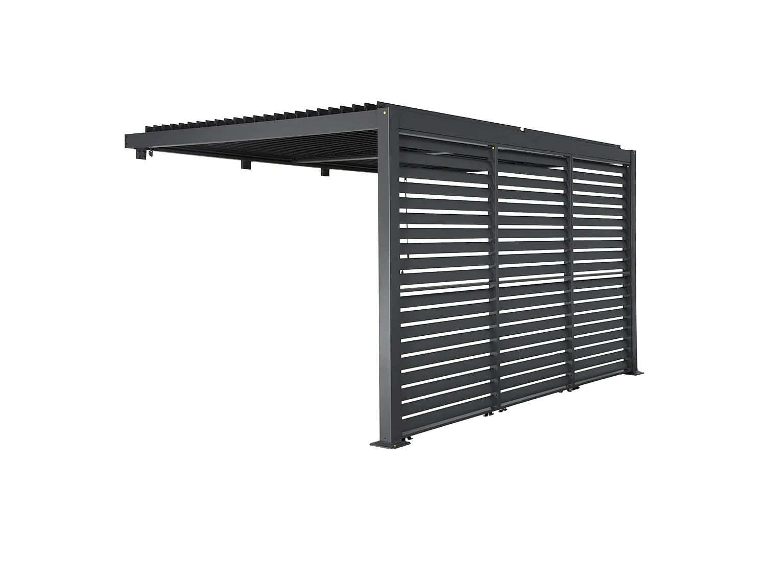 Pérgola bioclimática de aluminio adosada 4x3m + 3 persianas 130cm