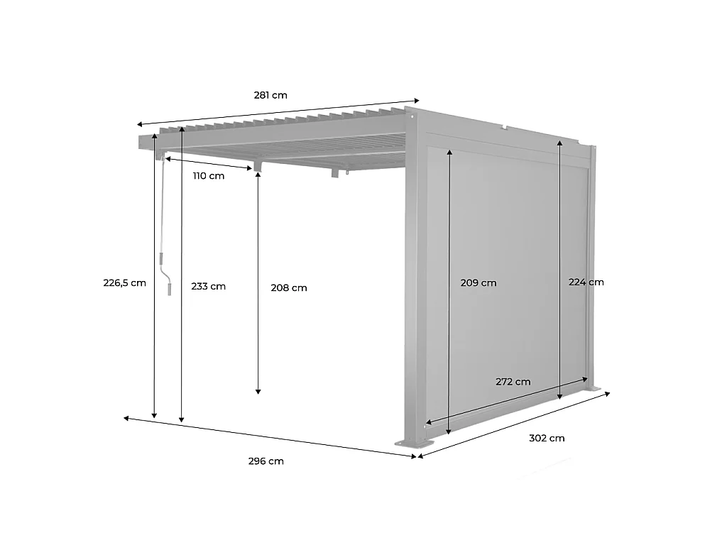Pérgola bioclimática de aluminio adosada 3x3m + 1 toldo 3m  antracita