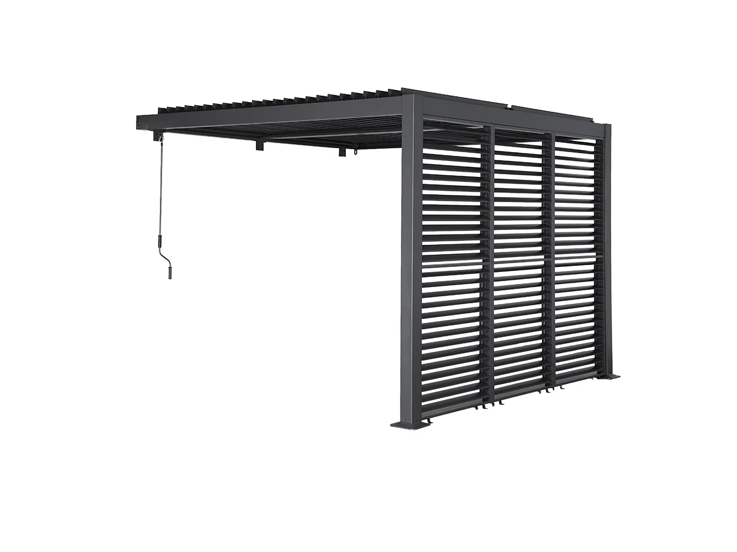 Pérgola bioclimática de aluminio adosada 3x3m + 3 persianas 100cm