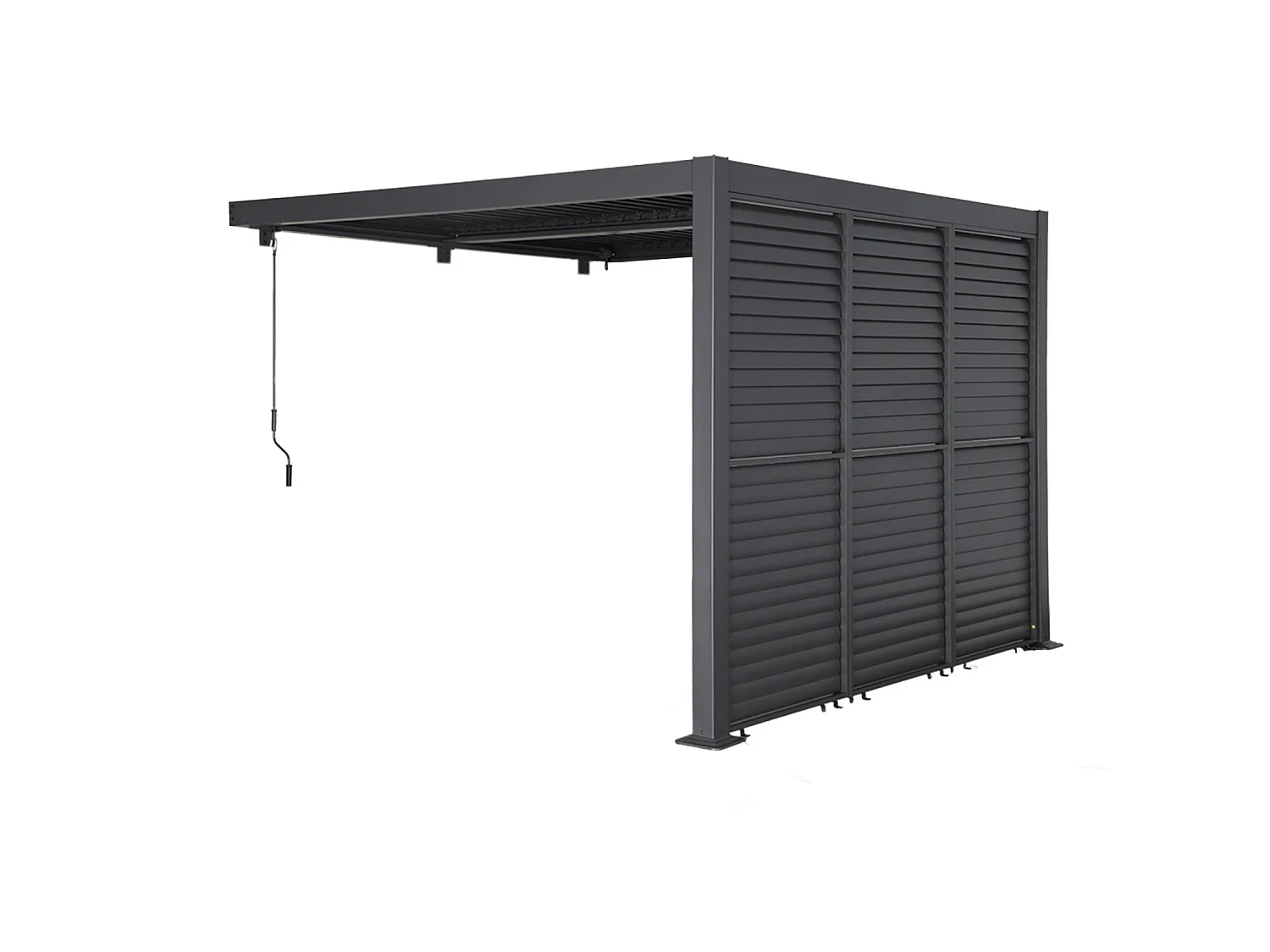Pérgola bioclimática de aluminio adosada 3x3m + 3 persianas 100cm