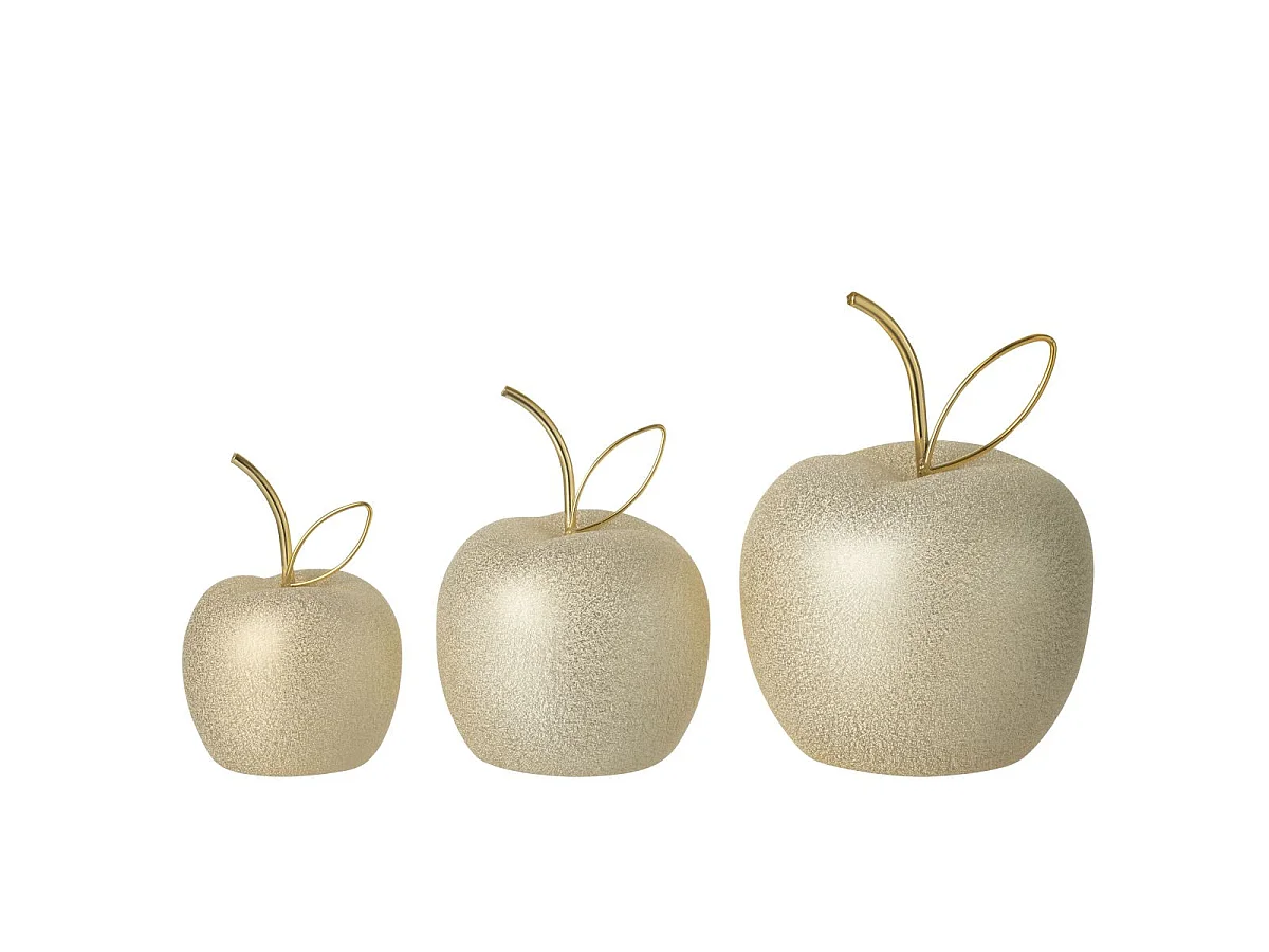 Lot de 3 Pommes Déco "Porcelaine" 15cm Doré