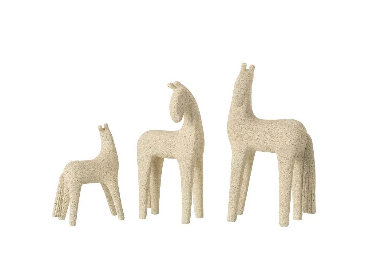 Lot de 3 Statuettes Chevaux "Morris" 31cm Beige