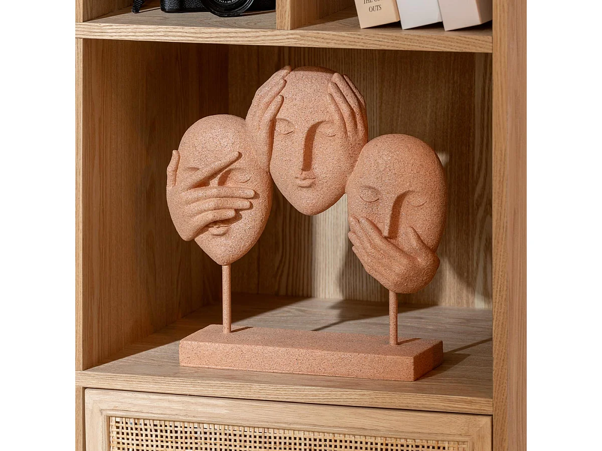 Statuette 3 Visages sur Socle "Morris" 30cm Terracotta